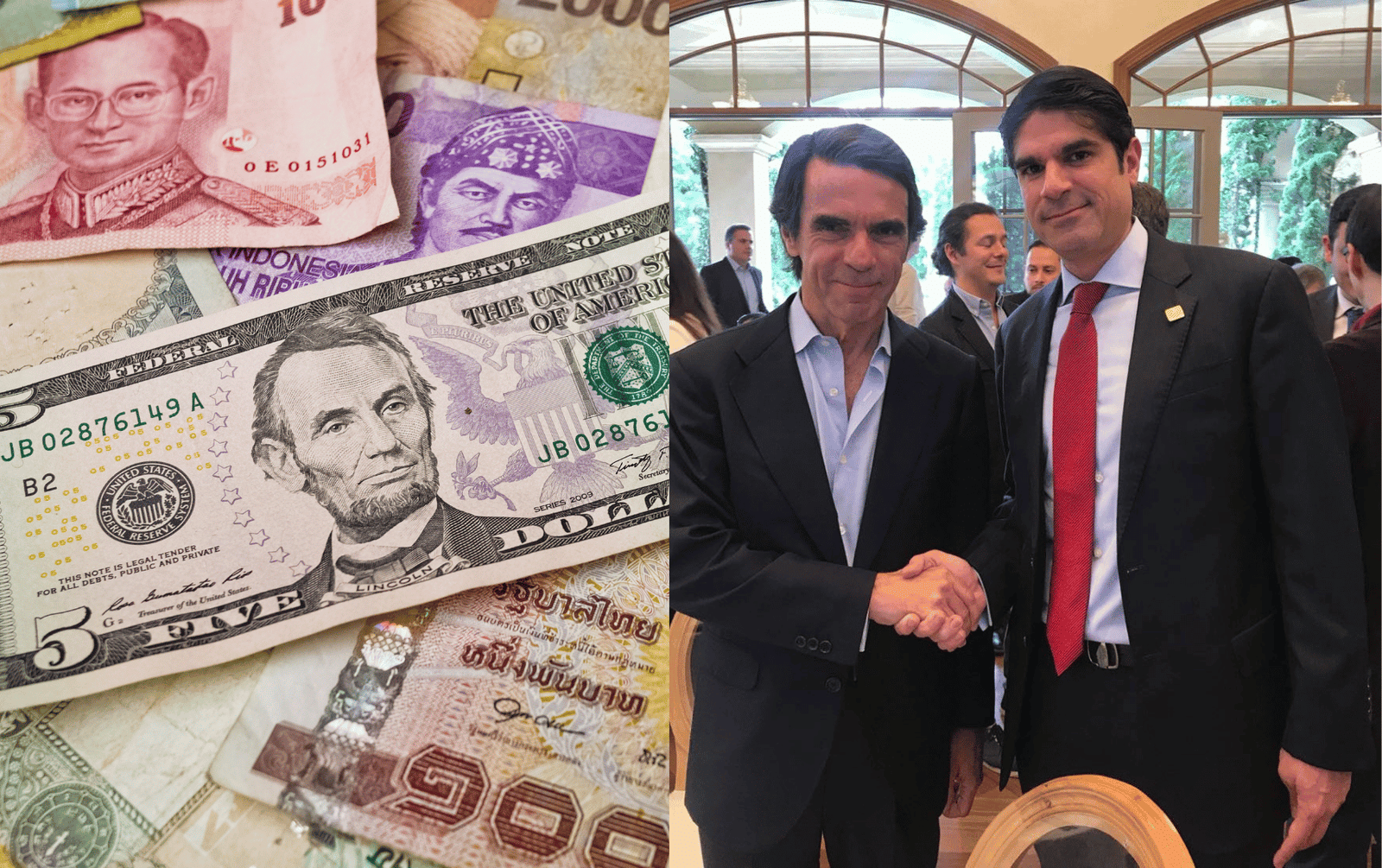 Dos funcionarios con traje oscuro estrechando la mano en un encuentro diplomático oficial frente a la entrada del edificio del Ministerio de Asuntos Exteriores.
